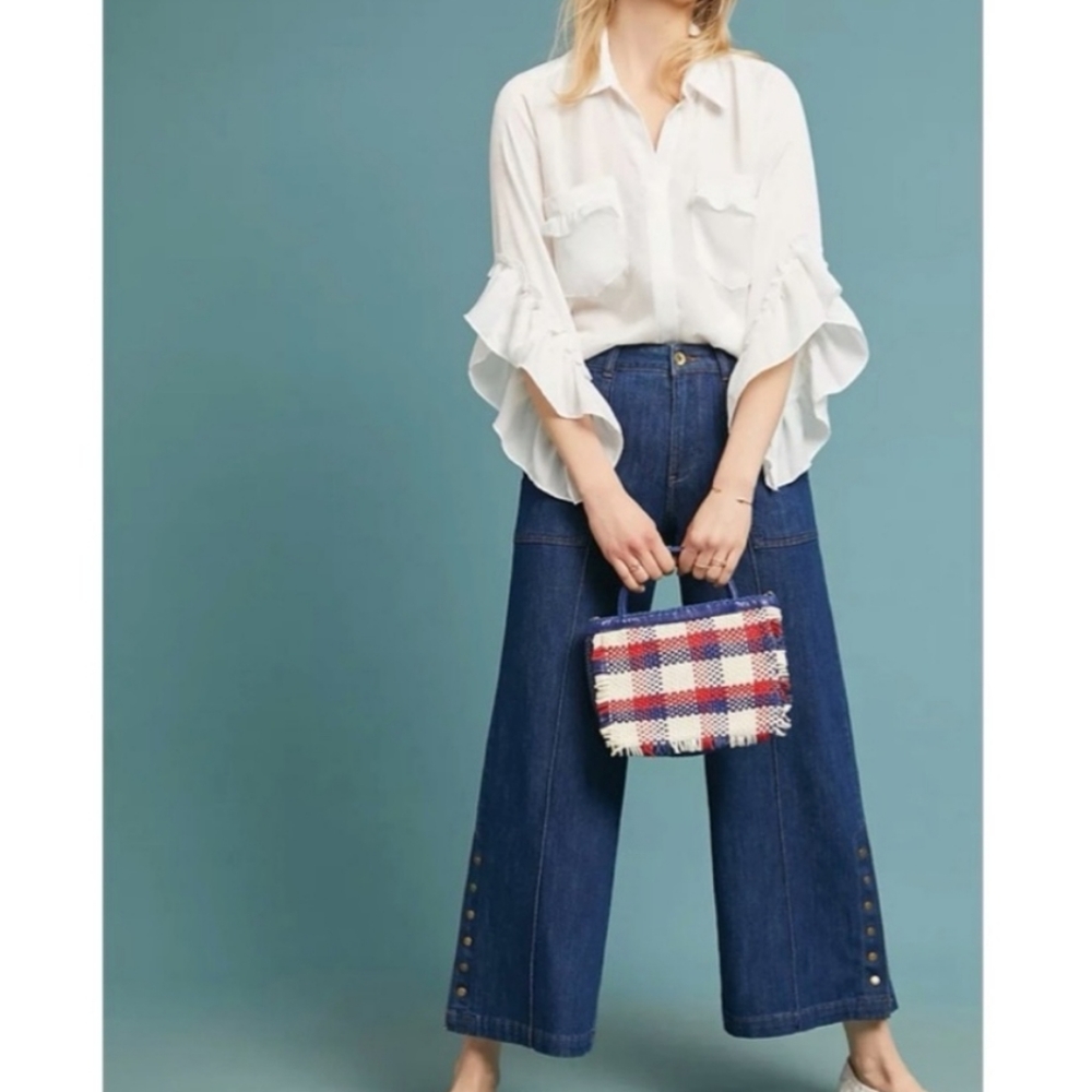 Anthropologie Pilcro and the Letterpress Wide Leg Crop Button Up Ankle Jeans 26 - Picture 2 of 15